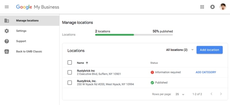 manage location on GMB